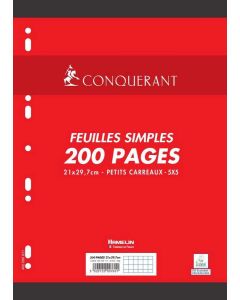 Photo CONQUERANT SEPT Lot de 200 pages - Feuillets mobiles quadrillés - Blanc - 210 x 297 mm